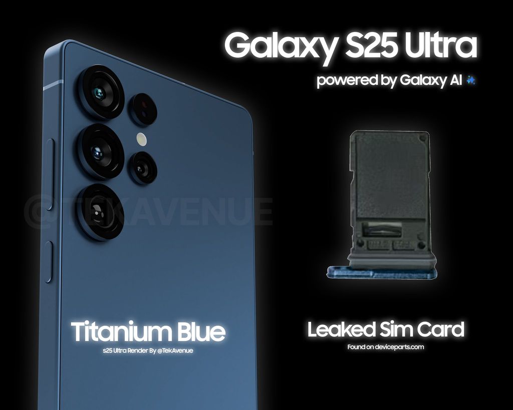 三星 Galaxy S25 Ultra 手機渲染圖再曝光，鈦藍色驚艷亮相